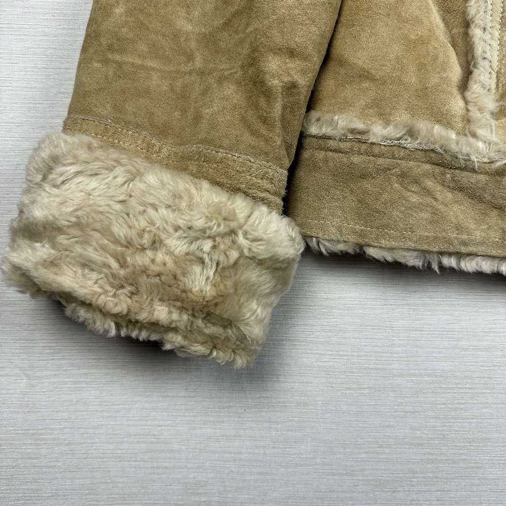 Vtg 90s Wilsons Leather MAXIMA Suede Moto Jacket Shearling Women L Beige - Picture 4 of 13